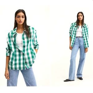 MANGO Green Checked Cotton Jacket